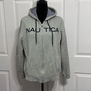 Nautica Juniors Heather Gray Navy Full-Zip Nautical Coastal Women’s Hoodie Large